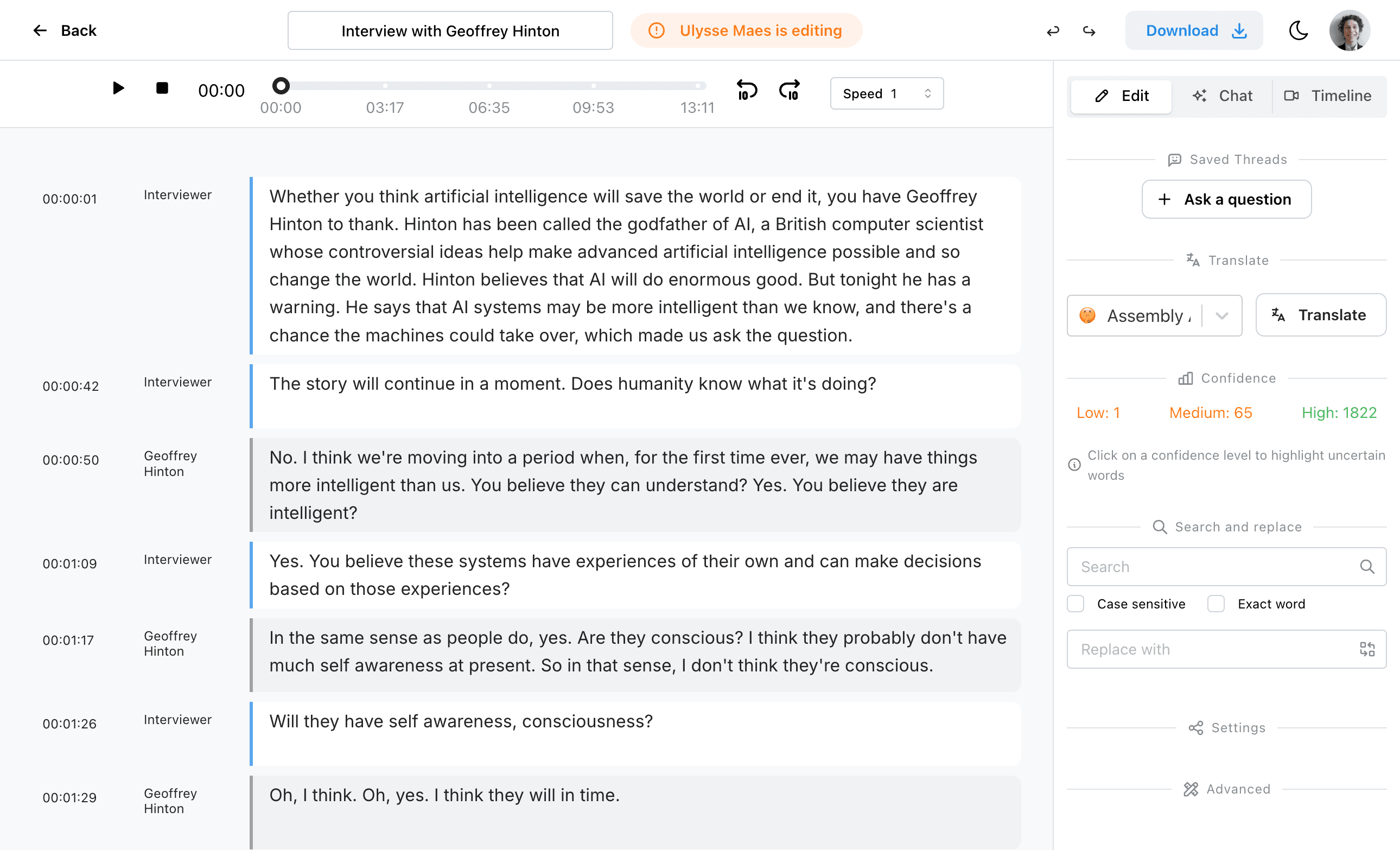 Saved Threads list in editor sidebar