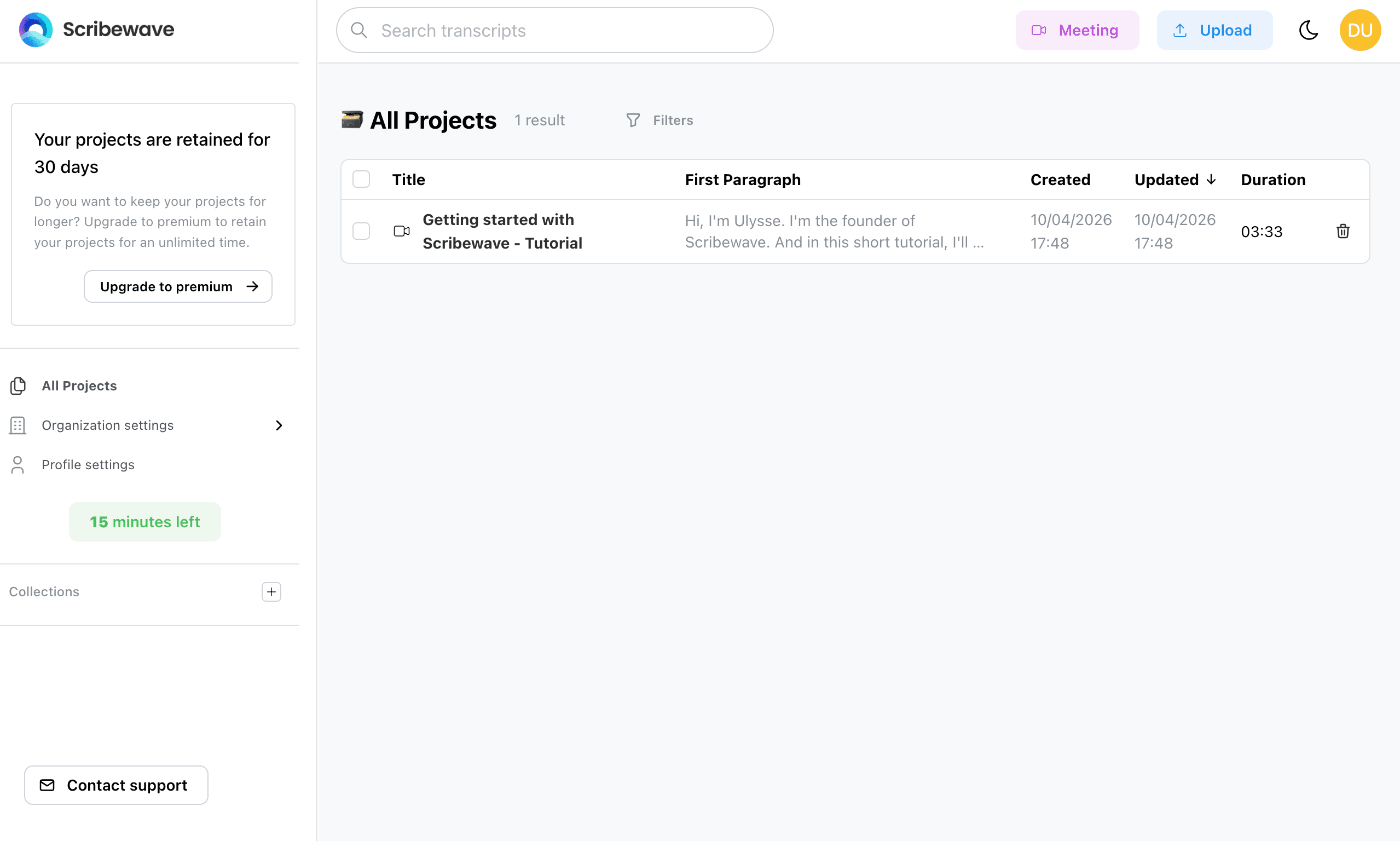 Open dashboard and locate projects