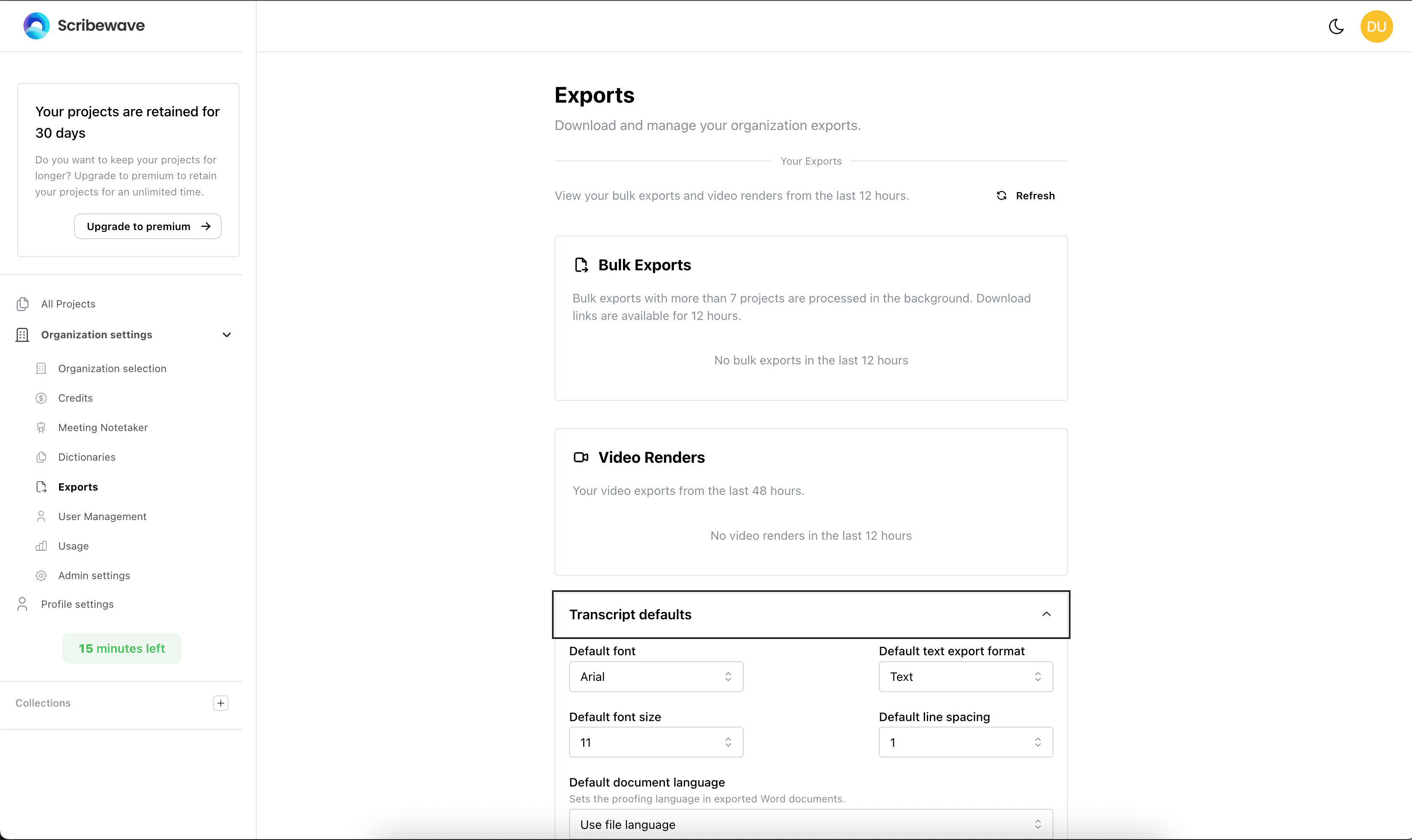Exports settings